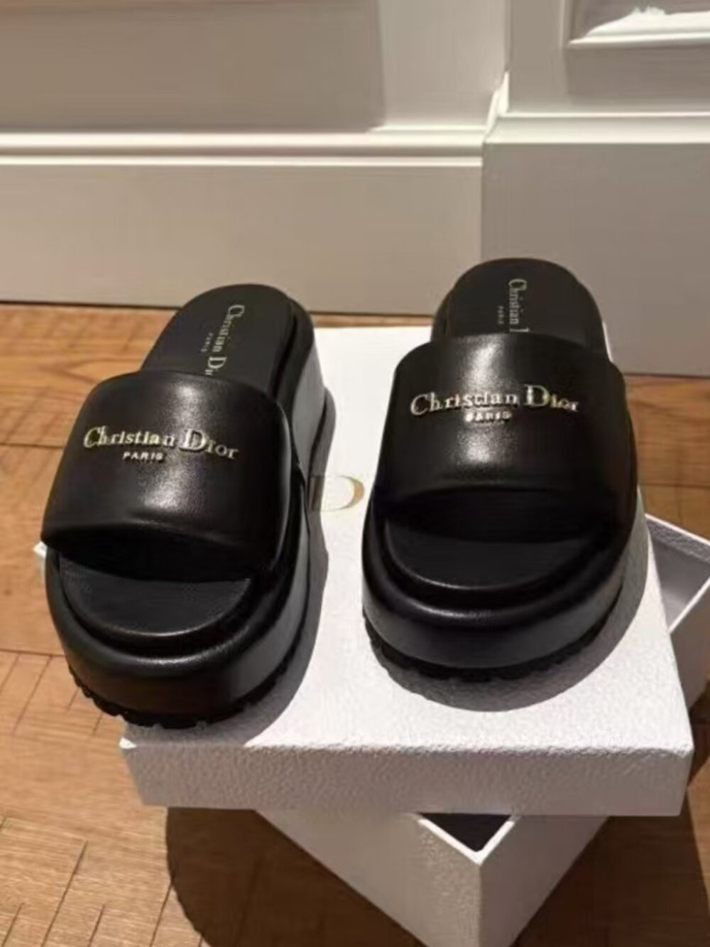 Dior Leather Platform Slip On Sandals